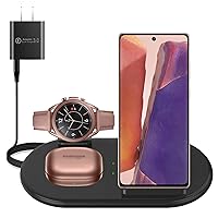 Aukvite Wireless Charging Station for Samsung, 3 in 1 Wireless Charger for Galaxy Watch 4, Watch Active 2 and Galaxy Buds Pro, Phone Charger Stand Dock Compatible with Samsung Galaxy S22 S20(Black)