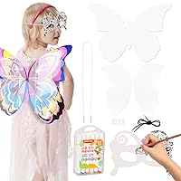 DIY Painting Butterfly Kit with 12 Coloring Pens Paint Your Own Butterfly Wings Crafts Fairy Wings Decoration for Girl Outside Party Princess Birthday Party, 1 PVC Wing 1 Paper Wing 1 Butterfly Mask