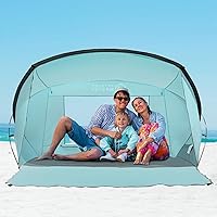 OutdoorMaster Beach Tent for 3-4 Person - Easy Setup and Portable Beach Shade Sun Shelter Canopy with UPF 50+ UV Protection Removable Skylight Family Size-Light Green