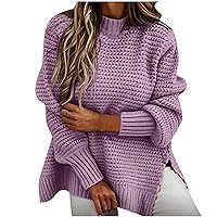 Side Slit Sweater Women Loose Cable Knit Pullover Soft Fall Winter Warm Sweaters Long Sleeve Knitwear Jumper Tops