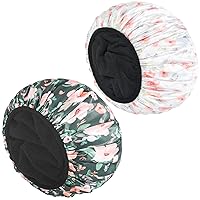Auban Shower Cap, Terry Lined Shower Caps, Triple Layer Large Shower Cap for Women, Terry Cloth Lined Reusable Shower Cap for Long Thick Hair, Waterproof Hair Cap