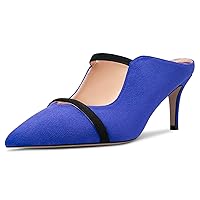 Castamere Women Mid Heel Pointed Toe Slip-on Patchwork Pumps Mules Shoes Casual Dress 2.6 Inches Heels