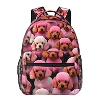 Pinks Poodles Dogs Print Laptop Backpack Stylish Bookbag College Daypack Travel Business Work Bag For Men Women