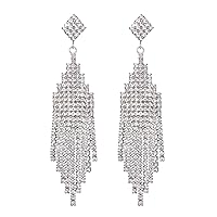 Chandelier Tassel Dangle Earrings for Women Linear Drop Earring Clear Austrian Crystal Sterling Silver Post White