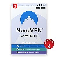 NordVPN Complete — 1-Year VPN & Cybersecurity Software for NordVPN, NordPass, and NordLocker — Block Online Threats, Manage Passwords, and Store Files in Secure Cloud Storage | PC/Mac/Mobile | Activation Code via Email [Online Code] NordVPN Complete — 1-Year VPN & Cybersecurity Software for NordVPN, NordPass, and NordLocker — Block Online Threats, Manage Passwords, and Store Files in Secure Cloud Storage | PC/Mac/Mobile | Activation Code via Email [Online Code] Digital Delivery Physical Delivery