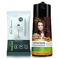 Herbishh Hair Color Shampoo for Gray Hair Chestnut Brown 400 ML + Hair Color Stain Remover Wipes - Travel Pack With 5 Wipes
