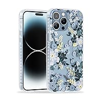 for iPhone 15 Pro Max Case with Blue Nemophila Floral Design, Cute Clear Flower Phone Cover for Women Girls [10FT MIL-Grade Drop Protection] [Non Yellowing] Bumper, Stylish Gold Accents