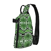 Green Snakeskin Print Crossbody Backpack Cross Pack Lightweight Sling Bag Travel, Hiking