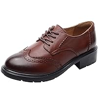 Women's Dress Oxfords Leather Round Toe Lace up Business Formal Brogues Shoes