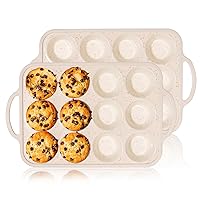 Silicone Muffin Pan - 12 Cups Muffin Baking Mold With Reinforced Stainless Steel Frame Inside, Non-stick Bakeware Durable Baking Mold Cupcake Molds,Dishwasher Safe,BPA Free