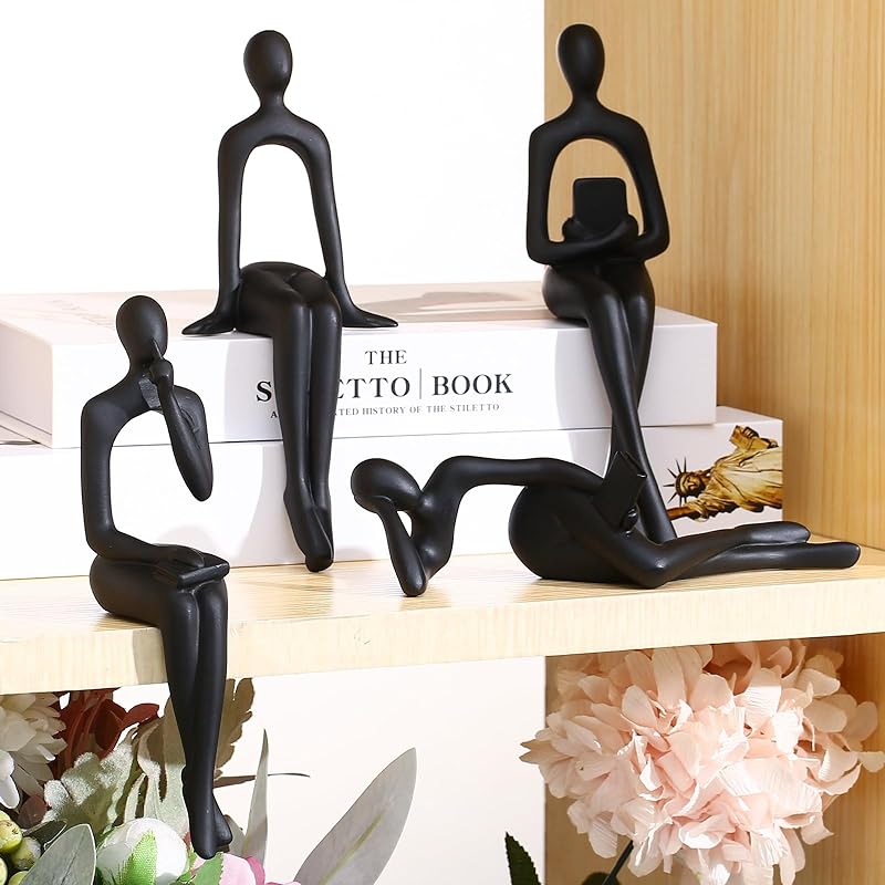 Mua CYYKDA Bookshelf Decor Black Thinker Statue Figurines Set of 4 ...