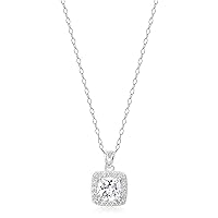 Gold Plated Sterling Silver Cubic Zirconia Princess Halo Pendant Necklace