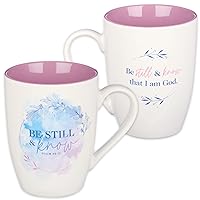 Christian Art Gifts Ceramic Coffee and Tea Mug for Women 11 oz Purple and White Inspirational Bible Verse Mug - Be Still and Know – Psalm 46:10 Lead and Cadmium-free Novelty Scripture Mug
