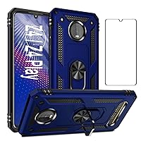 Phone Case for Moto Z4 Cases with Tempered Glass Screen Protector Ring Holder Stand MotoZ4 Play Motorola 4Z 4 Z Play Force Shockproof Back Cove Blue