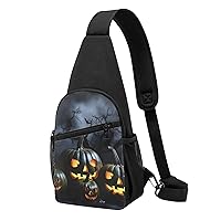 Sling Bag Crossbody for Women Fanny Pack Halloween with Pumpkins Chest Bag Daypack for Hiking Travel Waist Bag