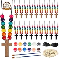 30 Pack Wood Cross Necklace Christian Sunday School Jesus Craft Kit for Kid Bulk 500+ Coloring You Own Cross Beads Ornaments DIY Wooden Painting Cross Necklace for Boy Girl Crafts Favor