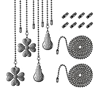 2 Pieces Ceiling Fan Pull Chain Set, Light Bulb and Fan Pattern Pull Chain Extension 12 Inch 3mm Diameter Beaded Ball Connector Best for use with Ceiling Fan Lighting (Black) (4Set)