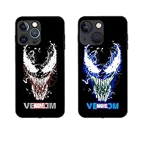 Venom LED Light Up Case for iPhone Luminous Comic Anime Superhero Phone case Colorful Luminescent Fashion Luxury Tempered Glass Hybrid Phone Case Accessories for Men (Venom（14）)