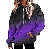 Womens Oversized Sweatshirt with Pocket Trendy Gradient Color Hoodies Long Sleeve Baggy Sweaters Pullover Spring Clothes