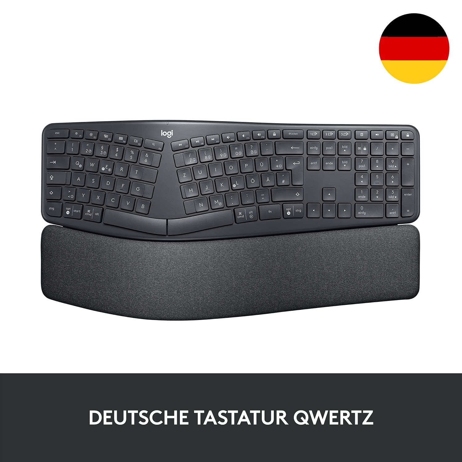 Logitech ERGO K860 kabellose ergonomische Tastatur – geteilte Tastatur, Handballenauflage, natürliches Tippen, schmutzabweisendes Material, Bluetooth und USB-Verbindung, für Windows/Mac - Graphit