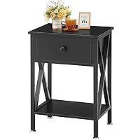 VECELO Modern Side End Table, Nightstand Storage Shelf with Bin Drawer for Bedroom, Lounge, 15.8in11.8in21.7in, Black(1PACK)