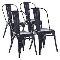 YOUNIKE Metal Dining Chairs Set of 4 Iron Stackable Removable Back Cafe Side Patio Chairs Rubber Feet Stylish Modern Indoor Outdoor Classic Chic Industrial Vintage Bistro Kitchen Bright Black