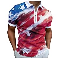 Polo Shirts for Men Distressed Retro USA Flag Print Golf Polo Shirt 1/4 Zip Slim Fit July 4 Patriot Shirt