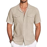 COOFANDY Men's Linen Short Sleeve Button Down Shirt Casual Cuban Collar Summer Beach Shirts Vacation Essentials
