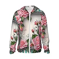 Frame with Pink Roses Sun Protection Hoodie Jacket Lightweight Zip Up Long Sleeve sun hoodie with Pockets