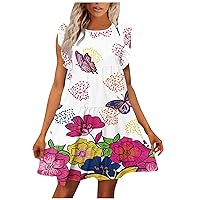 Floral Dress for Women,Elegant Short Sleeve Midi Dress Sexy Smocked Casual High Waist Flowy Plus Size Summer Dress