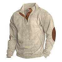 Corduroy Shirt Jackets for Men Fashion Long Sleeve Lapel Collar Button Up Pullover Sweatshirts Vintage Oversized Waffle Shackets with Patched Elbow
