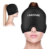 ONLYCARE Migraine Relief Cap, Upgraded Full Coverage Odorless Migraine Ice Head Wrap, Headache Relief Hat for Migraine, Black - FSA or HSA Approved