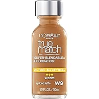 L'Oreal Paris Makeup True Match Super-Blendable Liquid Foundation, Spiced Latte W9, 1 Fl Oz,1 Count