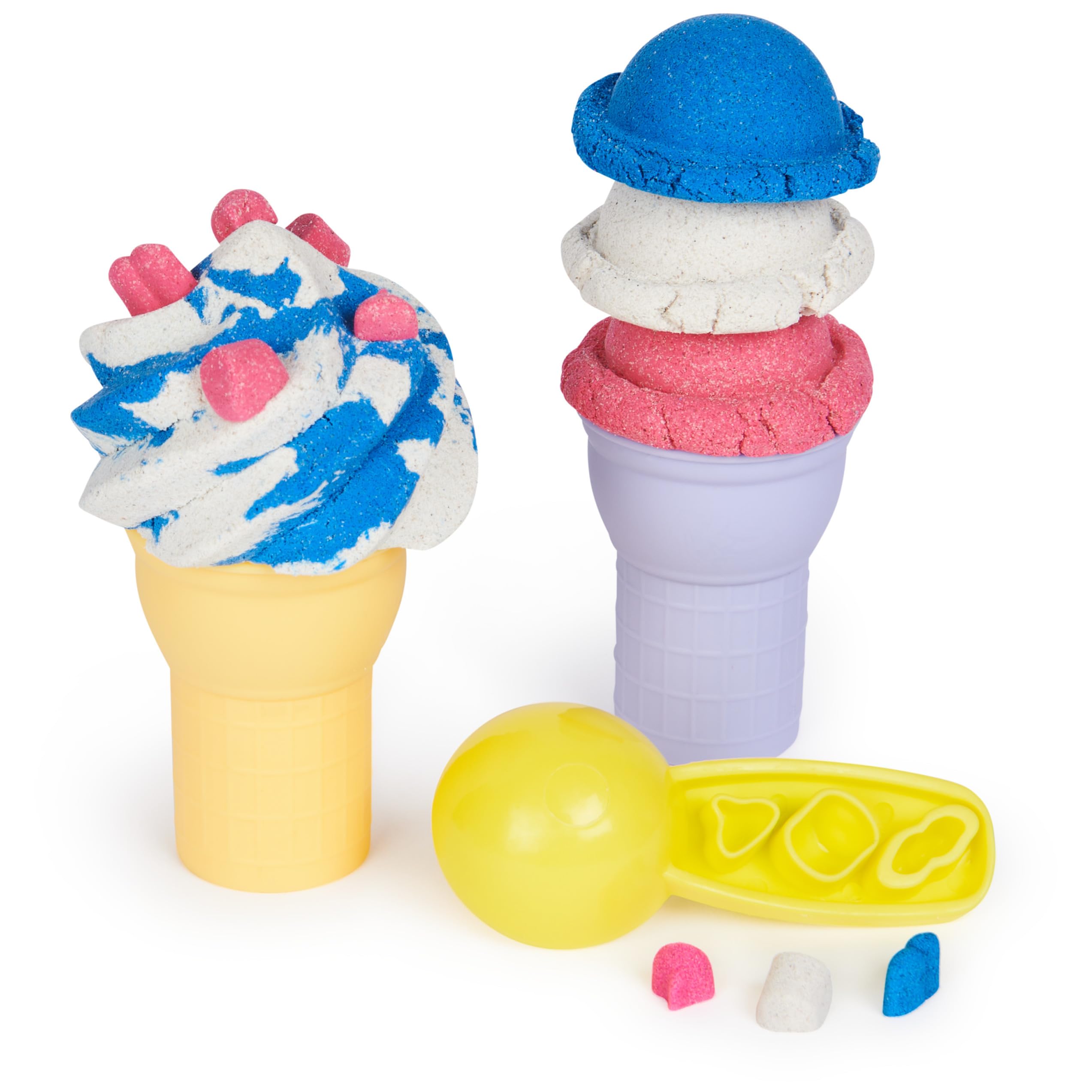 Kinetic Sand, Soft Serve Station with 14oz of Play Sand (Blue, Pink and White), 2 Ice Cream Cones and 2 Tools, Sensory Toys for Kids Aged 5 and up