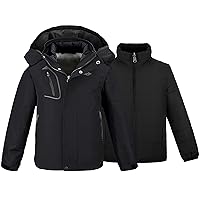 Wantdo Boy's 3 in 1 Waterproof Ski Jacket Warm Winter Snow Coat Fleece Softshell Jacket Raincoat