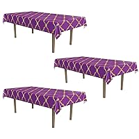 Lattice Tablecovers, 54” x 108”– Plastic Table Cloth, Moroccan Decorations for Party, Moroccan Tablecloth, Arabian Nights Theme Party, Rectangular Table Cloth Purple/Gold, 3 Pieces