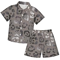 visesunny Toddler Boys 2 Piece Outfit Button Down Shirt and Short Sets Leopard Texture with Foil Effect Boy Summer Outfits
