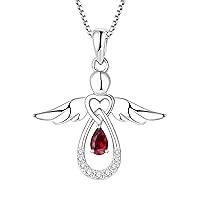FJ Necklaces for Women Guardian Angel Necklace 925 Sterling Silver Angel Locket with Birthstone Cubic Zirconia Jewellery Gifts for Women Girls