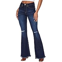 YMI Womens High-Rise Flare Jean with Frayed Hem-Long Inseam