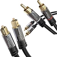 KabelDirekt – RCA/Phono Cable – 3ft – 2 × 2 Plugs, Stereo Audio Cable, coaxial Cable, subwoofer/amp/HiFi, Analog & Digital + TOSLINK Cable – 3ft – Optical Audio Cable/Fiber Optic Cable/SPDIF Cord
