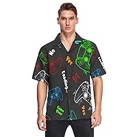 Video Game Rainbow Men's Hawaiian Shirts Short Sleeve Button Down Vacation Mens Beach Shirts