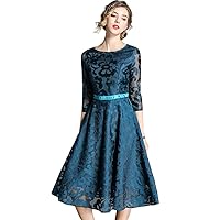 XINUO Women Dresses Spring Fall Vintage Formal Floral Lace A Line Midi Tea Swing Bridesmaid Evening Cocktail Party Dress