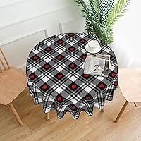 Hearts in Black and White Plaid Round Tablecloth 60
