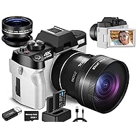 4K Digital Cameras for Photography, 48MP Vlogging Camera for YouTube with WiFi, 180° Flip Screen Compact Camera with Flash, 16X Digital Zoom Travel Camera with Wide-Angle &Macro Lens