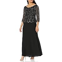 J Kara Women's Size 3/4 Scallop Beaded Pop Over Gown Plus