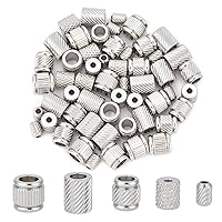 UNICRAFTALE 60pcs 5 Styles Stainless Steel Column Beads Groove Spacer Beads Parachute Cord Bead Knife Bead 1.5-5mm Hole Spacer Beads for DIY Jewelry Making