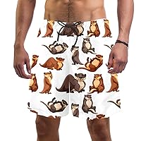 Cute Otter in Different Poses Quick Dry Swim Trunks Men's Swimwear Bathing Suit Mesh Lining Board Shorts with Pocket, L