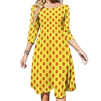 Orange Dot on Yellow Women's 3/4 Sleeve Dress Casual Midi Dresses Tie Backless Swing Sundress