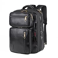 Leather Laptop Backpack Briefcase Hybrid 15.6 Inch Laptop Travel Backpack Hiking College Backpack for Men BC-04 (Black)