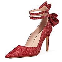 MUCCCUTE High Heels with Bow Back Sexy Stiletto Close Pointed Toe Pumps Sparkly Buckle Sandals for Dress Wedding Shoes Women